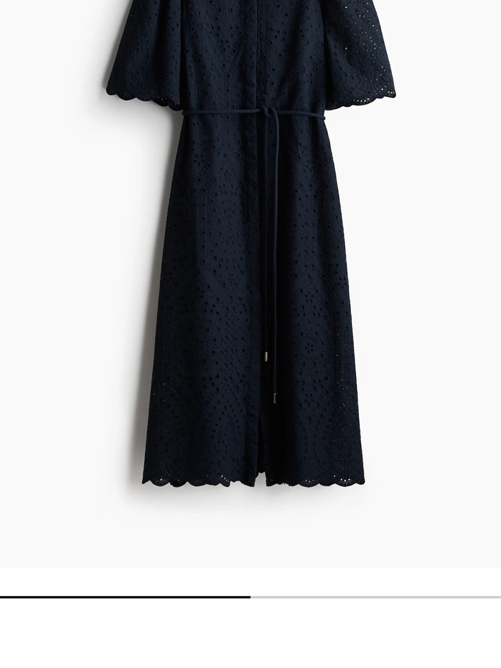ISO.....H&M Navy Eyelet Midi Dress with Tie Waist